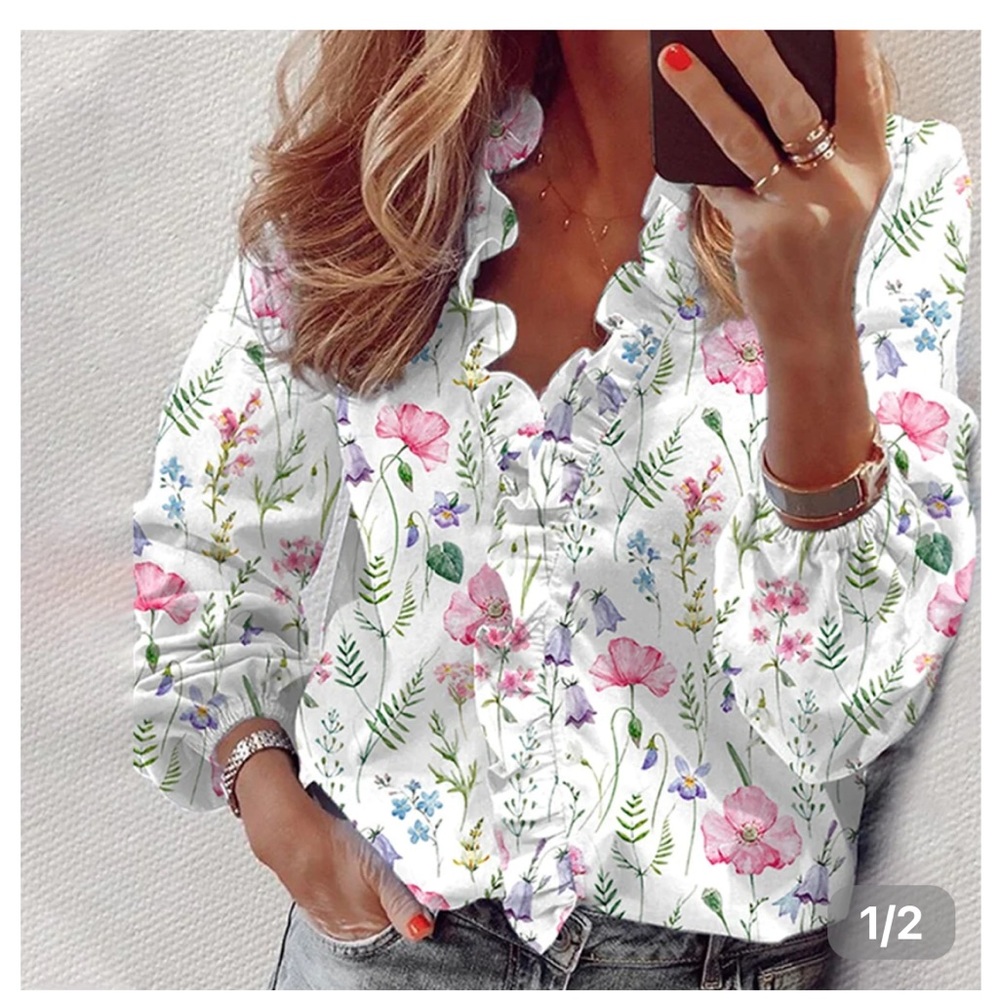 Ryabe white floral blouse NWT